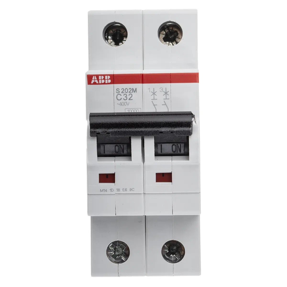 Produktfoto 1 von ABB S200M Miniaturüberlastschalter Typ C, Pol 2-polig 32 A 440 V ac, Abschaltvermögen 10 kA System Pro M Compact 125 V