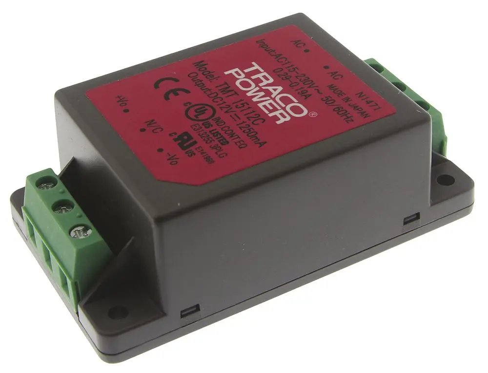 Produktfoto 1 von TRACOPOWER Schaltnetzteil, 12V dc / 1.25A 15W 85 → 264 V ac, 85 → 370 V dc Gekapselt, Medizin-Zulassung,