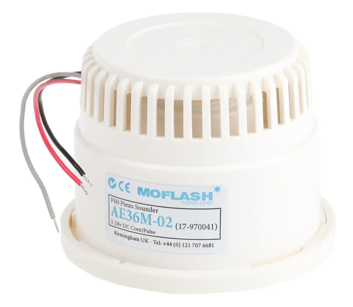 Produktfoto 1 von Moflash AE36M  Elektronischer Signalgeber IP30 12 V dc, 24 V dc 2-Ton 100dB Weiß, Ø 50 mm