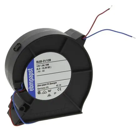 Produktfoto 1 von ebm-papst RL 65 Zentrifugallüfter, Zentrifugal, 12V dc, DC, 61 m³/h 93.5 mm, 66 dB 97mm, 4900 U/min 33 mm, Kugel