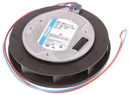 Produktfoto 1 von ebm-papst REF 100 Zentrifugallüfter, Zentrifugal, 24V dc, DC, 86 m³/h 104 mm, 63 dB 104mm, 5400 U/min 24.9 mm, Kugel