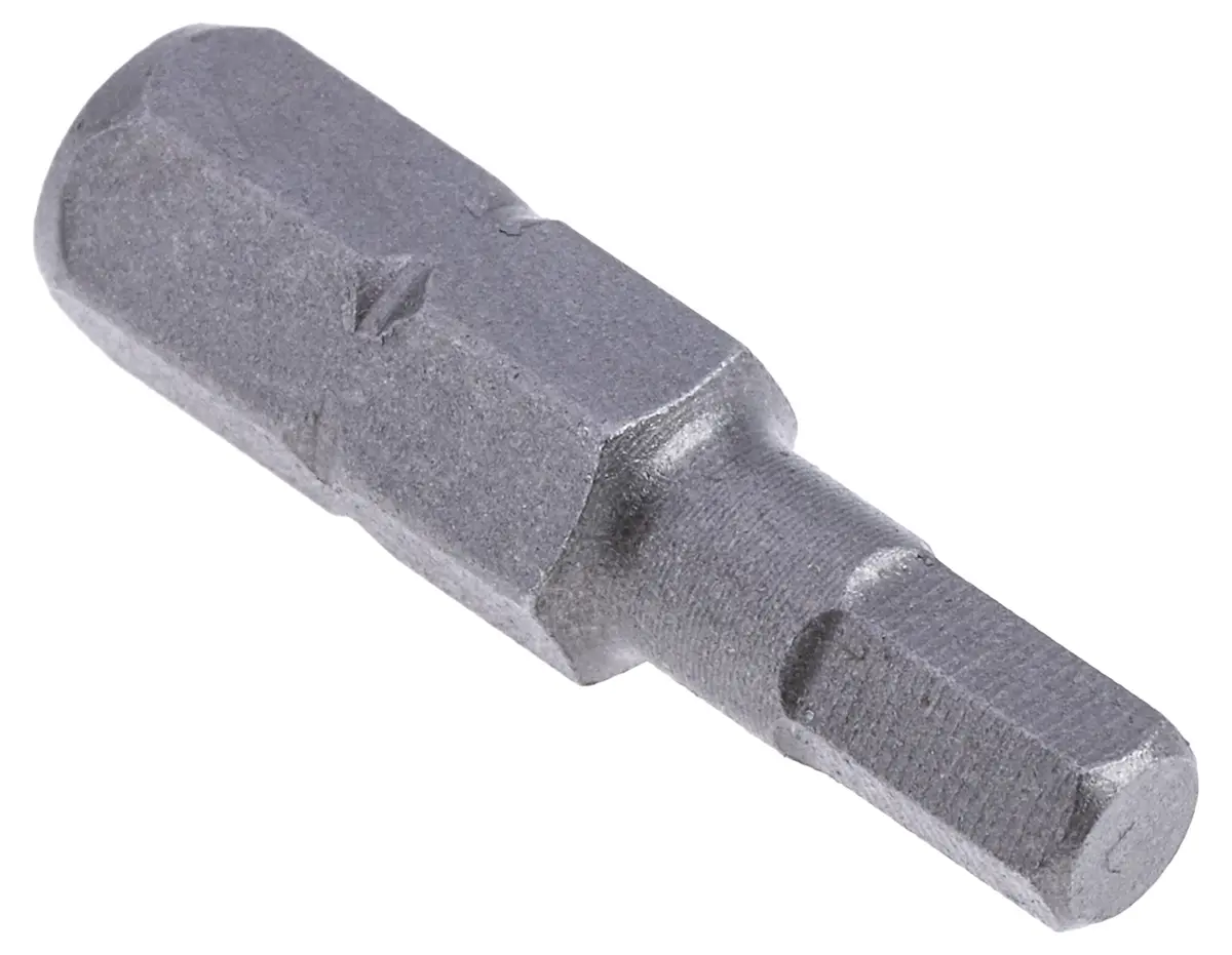 Produktfoto 1 von RS PRO 0.25 mm Hex 4 Sechskant Schraubbit, Sechskant Chrom Vanadium Stahl, 1-teilig, 25 mm