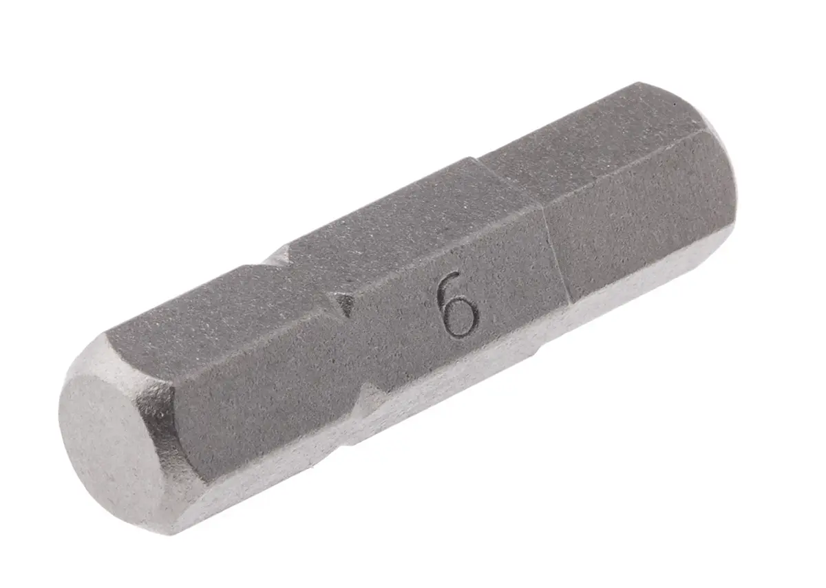 Produktfoto 1 von RS PRO 6 mm 6 mm Sechskant Schraubbit, Sechskant Chrom Vanadium Stahl, 1-teilig, 25 mm