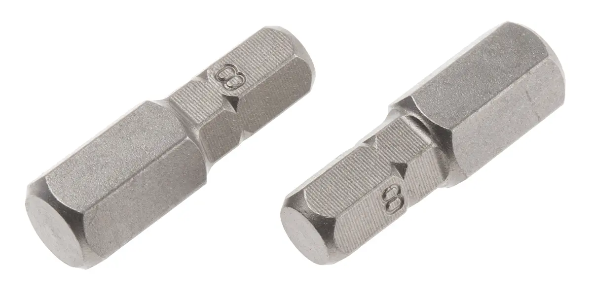 Produktfoto 1 von RS PRO 0.25 mm 8 mm Sechskant Schraubbit, Sechskant Chrom Vanadium Stahl, 1-teilig, 25 mm