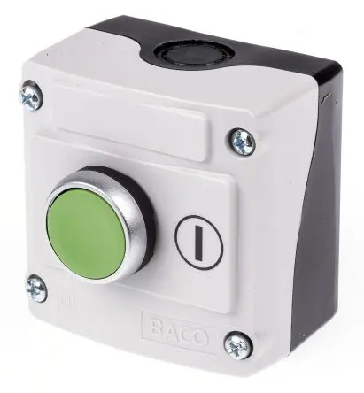 Produktfoto 1 von BACO Federrückstellung Drucktaste-Steuerstation Grün Kunststoff, IP66 Ø 22 mm