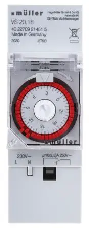 Produktfoto 1 von Müller Analog VS DIN-Schienen-Zeitschaltuhr 230V ac, Minuten, 1-Kanal, Schraube, 48 Speicherplätze
