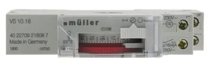 Produktfoto 1 von Müller Analog VS DIN-Schienen-Zeitschaltuhr 230V ac, Minuten, 1-Kanal, Schraube, 96 Speicherplätze