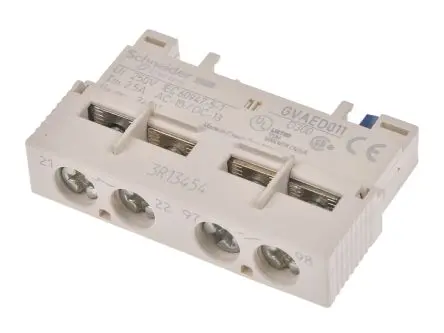 Produktfoto 1 von Schneider Electric TeSys GV2-GV3 Hilfskontaktblock 2-polig DIN-Hutschiene, 1 Schließer/1 Öffner mit Ring Anschluss 65 A,