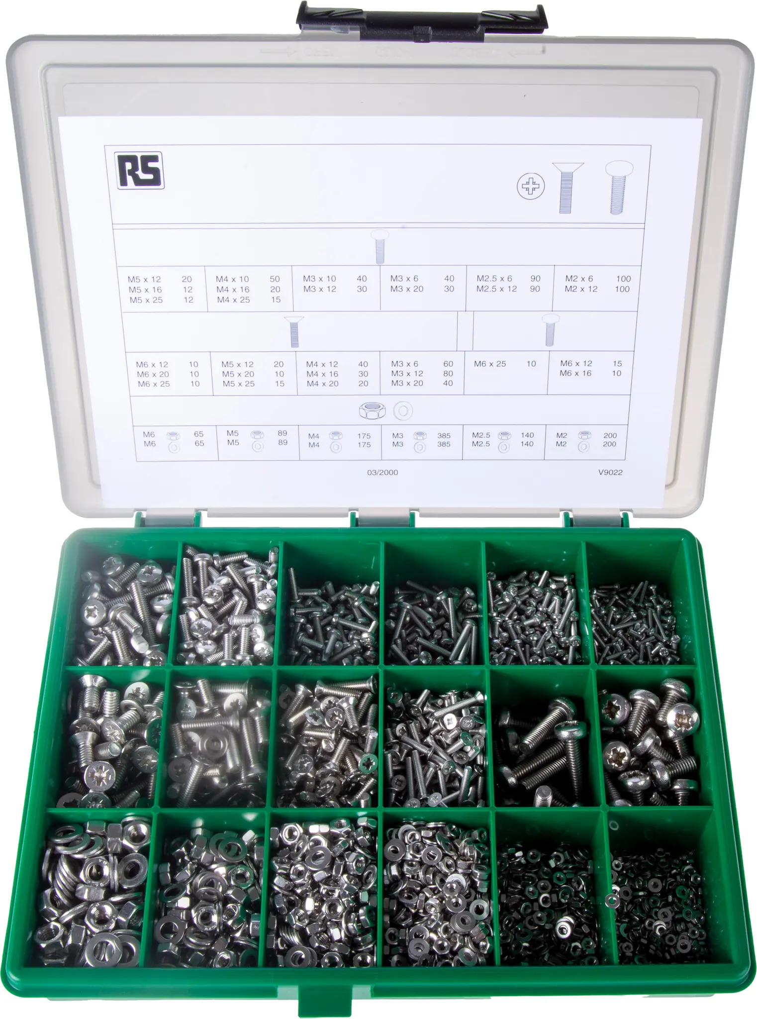Produktfoto 1 von RS PRO Edelstahl Pozidriv Schrauben Sortiment x 25 mm x 6 mm, 3168 Stück