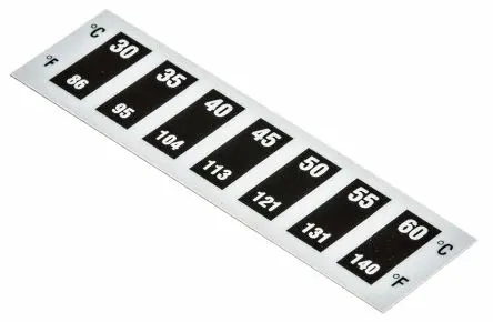 Produktfoto 1 von RS PRO Temperaturmessstreifen 30 °C / 60 °C 7 Messbereiche 10 Stk. Horizontal, L. 12.5 mm, B. 45 mm Reversibel