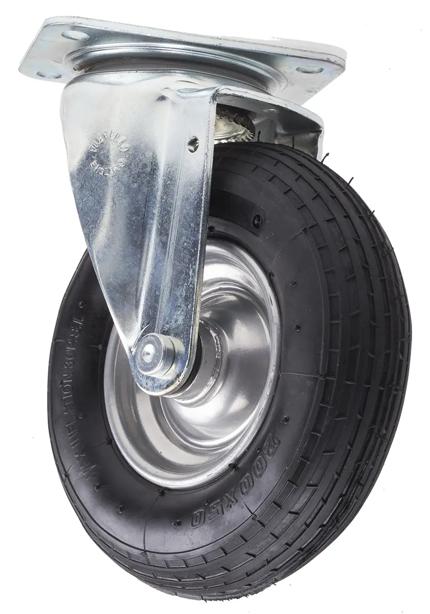 Produktfoto 1 von RS PRO Drehlager Lenkrolle, Rad ø 200mm, 75kg, Ges H. 240mm, Rad B. 50mm, 135 x 110mm, Gummi-Material