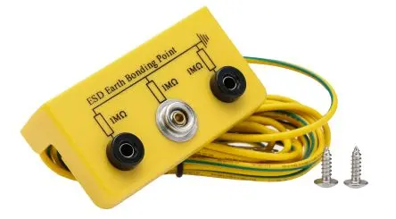 Produktfoto 1 von RS PRO ESD-Erdungsbaustein Erdanschluss-Winkel 10 mm Druckknopf - 4 mm Bananenbuchse Öse EN 61340-5-1 konform