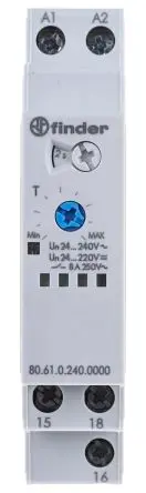 Produktfoto 1 von Finder 80 Zeitrelais, DIN-Hutschiene 240 V dc 24V ac, 240 V ac, 0.05 to 180 s, 1 Kont. 1, 1-poliger Umschalter