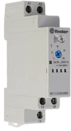 Produktfoto 1 von Finder 80 Zeitrelais, DIN-Hutschiene 240 V dc 24V ac, 240 V ac, 0.1 to 20 s, 0.1 to 20 min, 0.1 to 24 h, 1 Kont. 1,