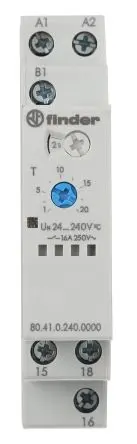 Produktfoto 1 von Finder 80 Zeitrelais, DIN-Hutschiene 240 V dc 24V ac, 240 V ac, 0.1 to 20 s, 0.1 to 24 h, 0.1 to 20 min, 1 Kont. 1,