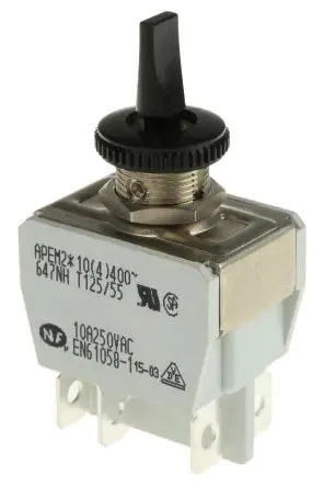 Produktfoto 1 von APEM Panel Kippschalter 2-poliger Wechsler, Ein-Aus-Ein, 24 V dc, 250 V ac, 5A, Stecker