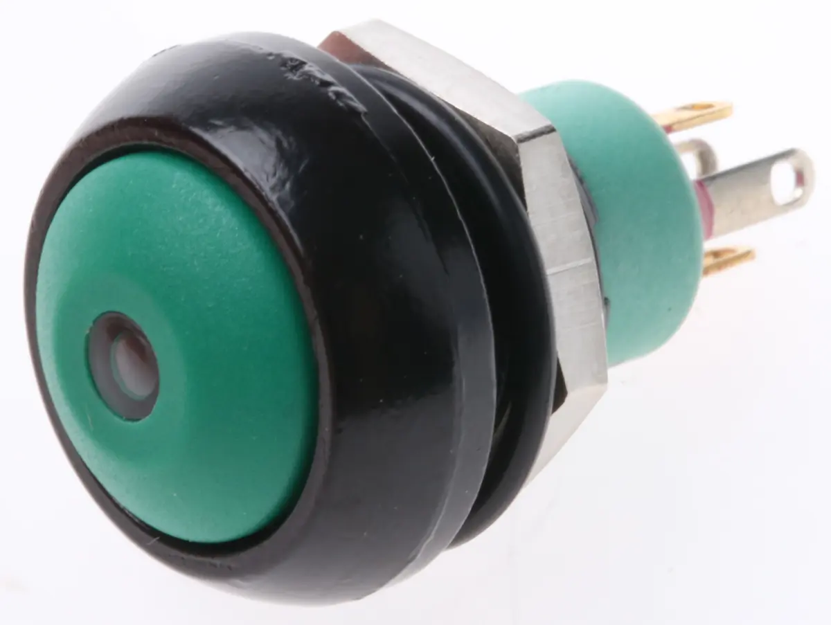 Produktfoto 1 von APEM IP Druckschalter Grün Beleuchtet Tastend Panel Ø 13.6 mm, SPST / 5 A 28 V dc, IP40