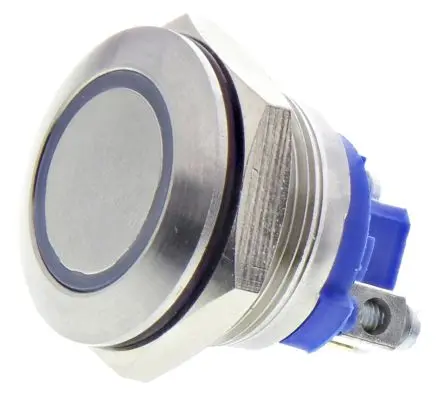 Produktfoto 1 von APEM AV Druckschalter Blau Beleuchtet Tastend Ø 19.2 mm, SPST / 50mA, IP67