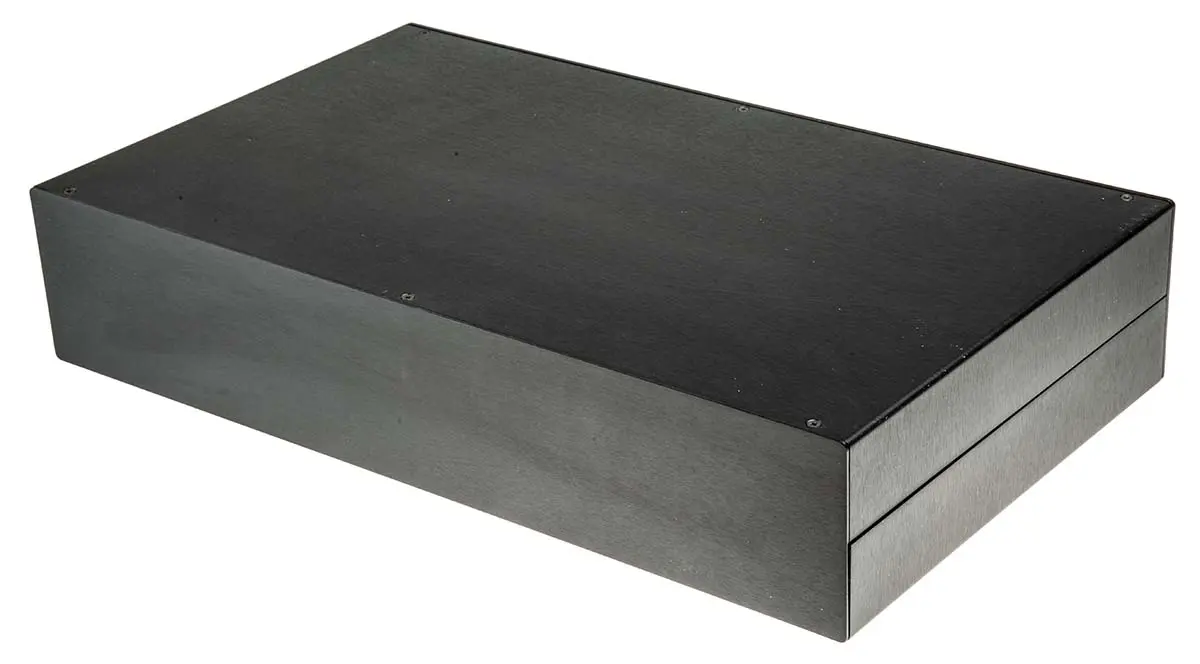 Produktfoto 1 von RS PRO, Schalengehäuse, Schwarz, Aluminiumeloxal 88 mm, 442 mm, 254 mm