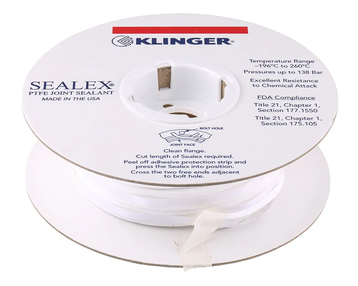Produktfoto 1 von Klinger PTFE Band Weiß, 3 mm x 10 mm, Länge 8 m, -200 °C → 250 °C