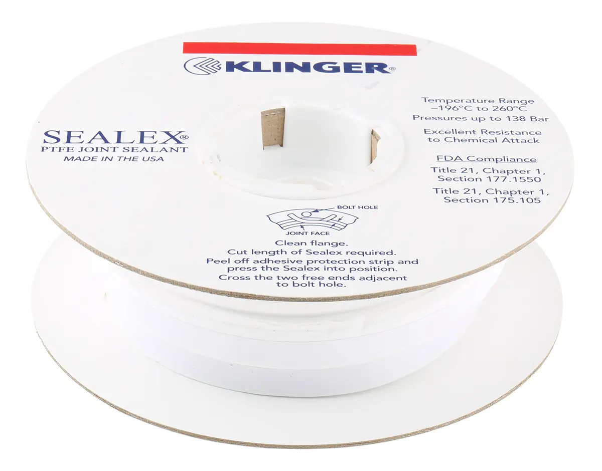 Produktfoto 1 von Klinger PTFE Band Weiß, 5 mm x 14 mm, Länge 5 m, -200 °C → 250 °C