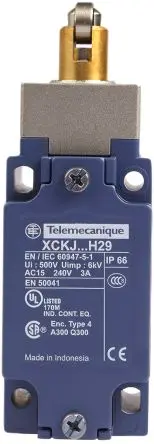 Produktfoto 1 von Telemecanique Sensors XCKJ Endschalter, Rollenstößel 1 Schließer/1 Öffner, IP66, Zinkgusslegierung 240V ac 3A