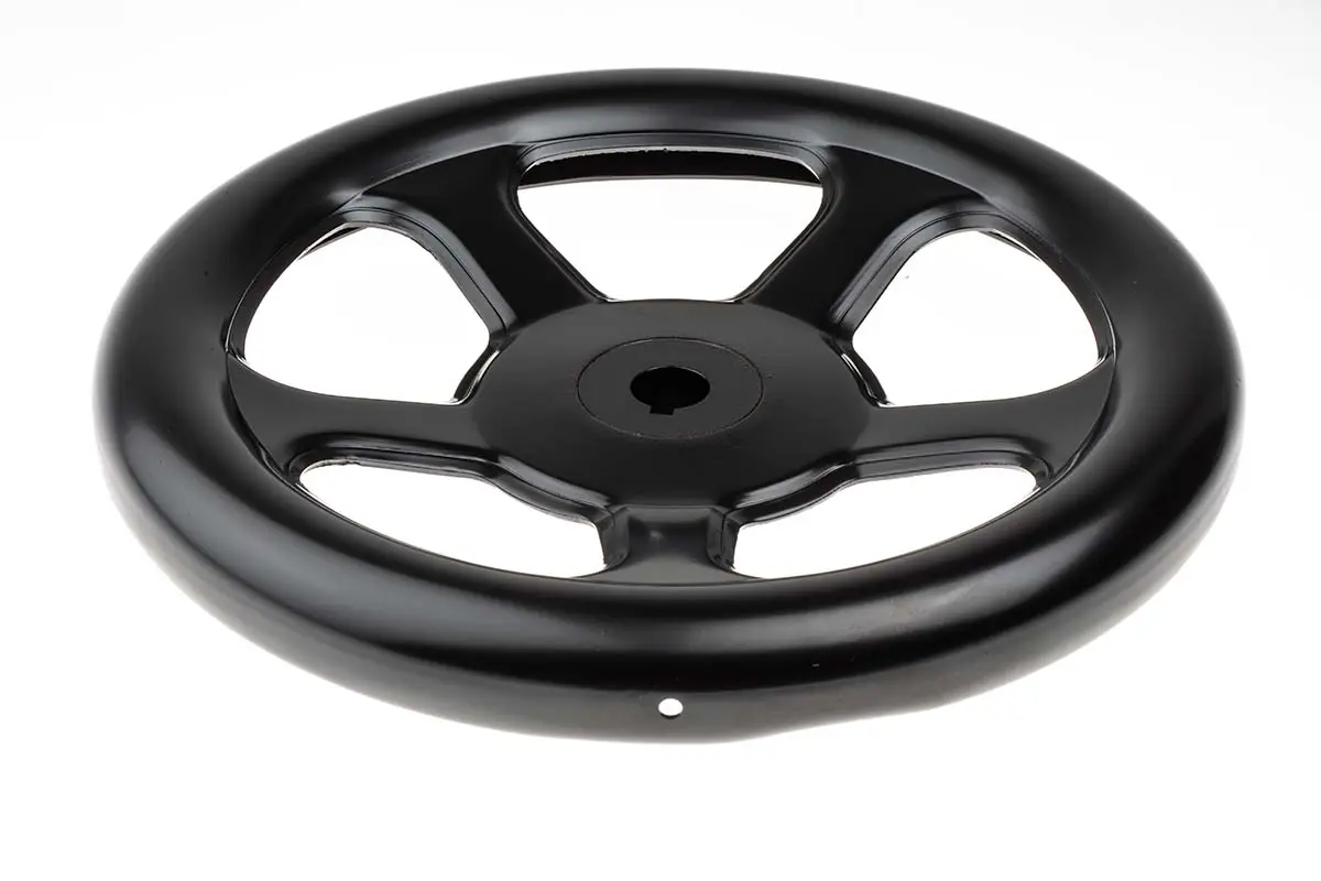 Produktfoto 1 von RS PRO Speichen Handrad, Rad ø 250 mm, 17 mm, 28 mm Gebohrte Nabe, Rad Mat. Stahl, Schwarz