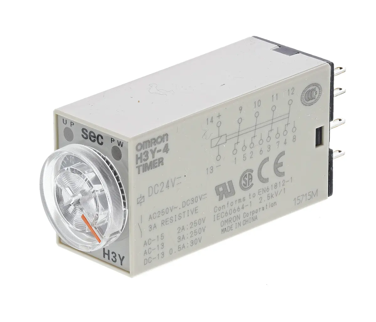 Produktfoto 1 von Omron H3Y-4 Zeitrelais, DIN-Hutschiene 24 V dc 24V ac, 1 to 30 s, 4 Kont. 1, 4-poliger Schließer