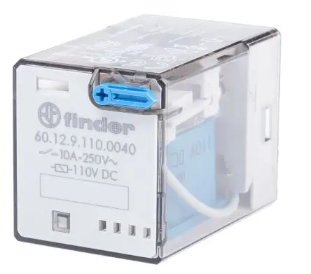 Produktfoto 1 von Finder 60 Leistungsrelais 110V dc Spule 2-poliger Umschalter 10A 9.4 kΩ 1.3 W