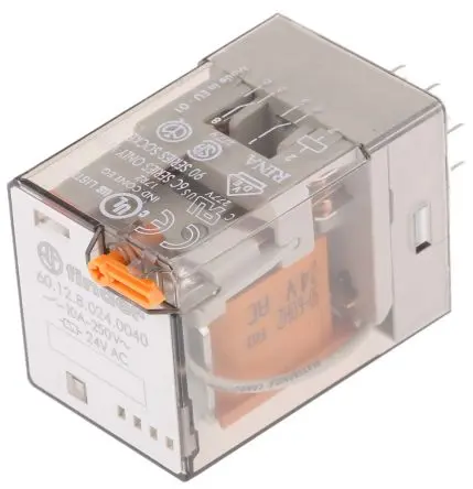 Produktfoto 1 von Finder 60 Leistungsrelais 24V ac Spule 2-poliger Umschalter 10A 74 Ω 1.3 W