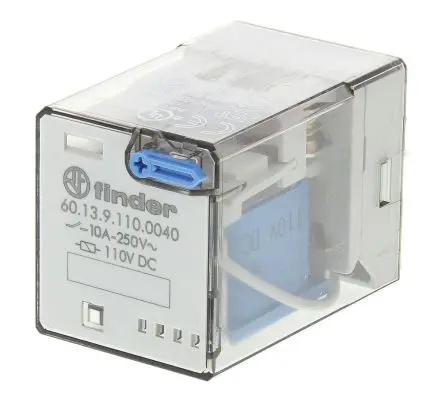 Produktfoto 1 von Finder 60 Leistungsrelais 110V dc Spule Dreipoliger Umschalter 10A 9.4 kΩ 1.3 W