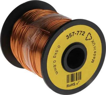 Produktfoto 1 von RS PRO Kupferdraht Emailliert Ø 0.87 mm Außen-ø / 0.8 mm, Spule 100 m