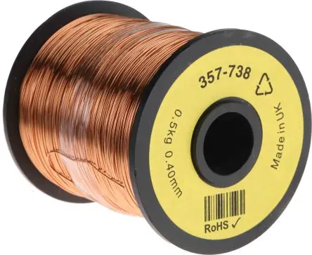Produktfoto 1 von RS PRO Kupferdraht Emailliert Ø 0.40 mm Außen-ø / 0.13 mm², Spule 400 m