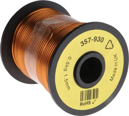 Produktfoto 1 von RS PRO Kupferdraht Emailliert Ø 1.59 mm Außen-ø / 1.5 mm, Spule 30 m
