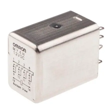 Produktfoto 1 von Omron MY4 Leistungsrelais 12V dc Spule 4-poliger Schließer Steckhülse 3A 165 Ω 0.9 W