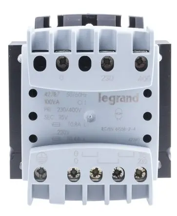 Produktfoto 1 von Legrand 100 VA DIN-Schienen-Trafo, Primär 230 to 400 V / Sekundär 230 V DIN-Hutschiene, Schraubanschlussklemme 1 Ausg.,