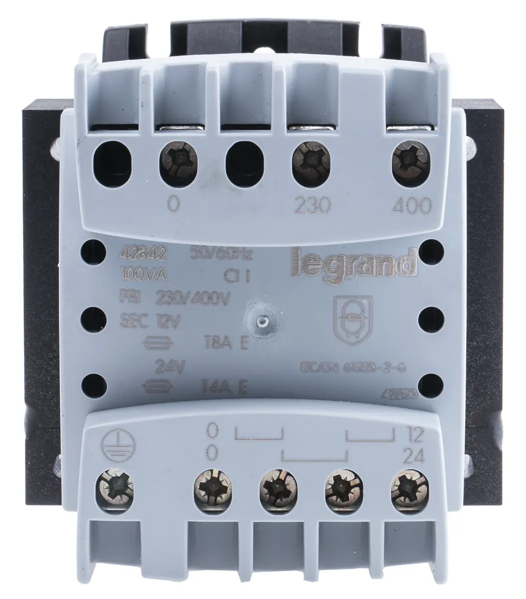 Produktfoto 1 von Legrand 100 VA DIN-Schienen-Trafo, Primär 230 to 400 V / Sekundär 230 V DIN-Hutschiene 2 Ausg., 98 mm x 84mm x 86 mm