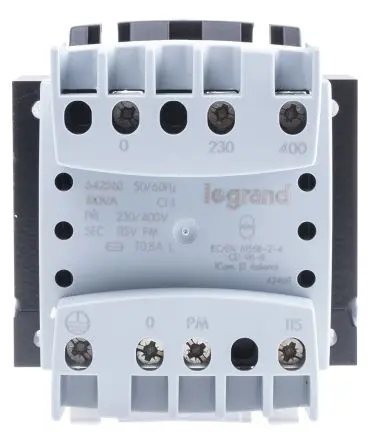 Produktfoto 1 von Legrand 100 VA DIN-Schienen-Trafo, Primär 230 to 400 V / Sekundär 230 V Schraubanschlussklemme, DIN-Hutschiene 1 Ausg.,