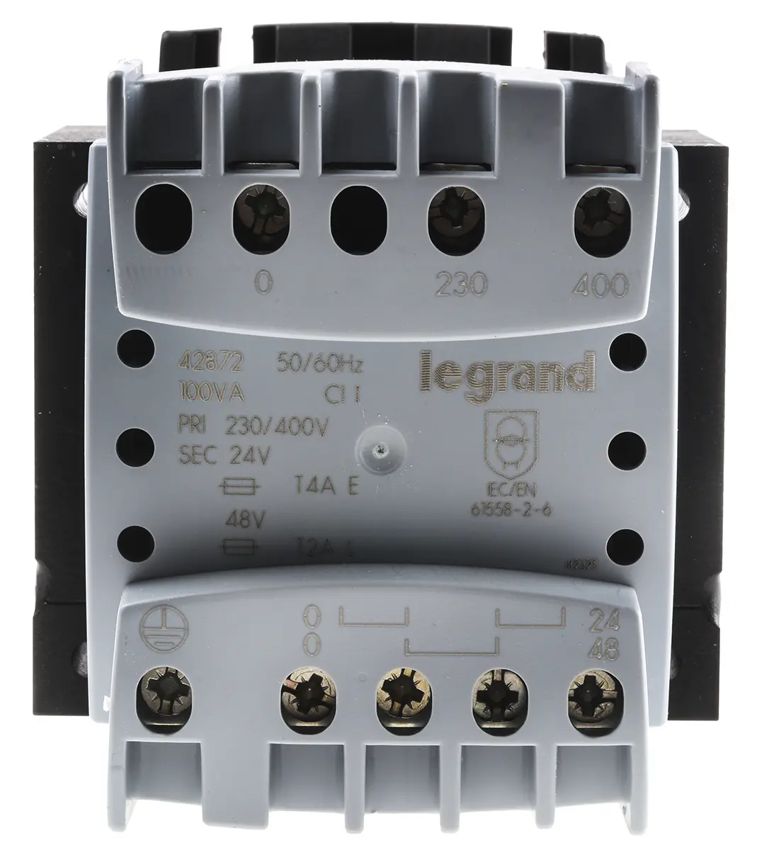Produktfoto 1 von Legrand 100 VA DIN-Schienen-Trafo, Primär 230 to 400 V / Sekundär 230 V Schraubanschlussklemme, DIN-Hutschiene 2 Ausg.,