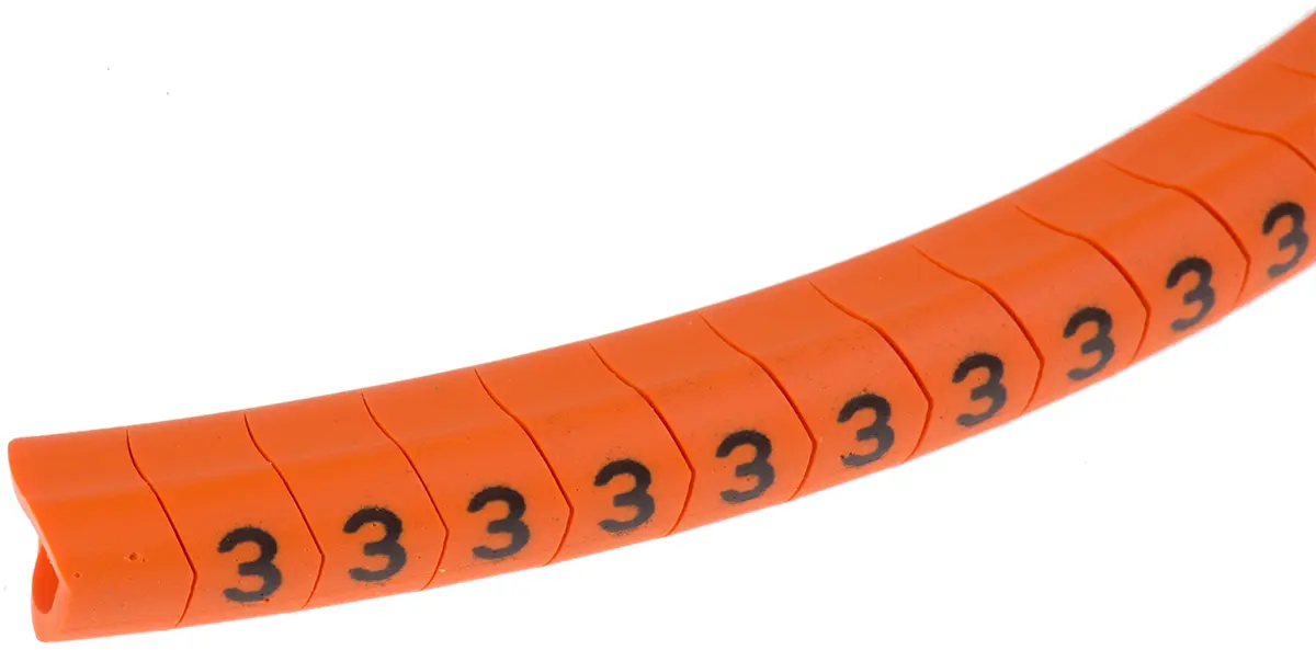 Produktfoto 1 von HellermannTyton Helagrip Kabelmarkierung Aufschiebbar, Beschriftung: 3, Schwarz Orange, Ø 4 mm - 9 mm, 5 mm x 6.8 mm