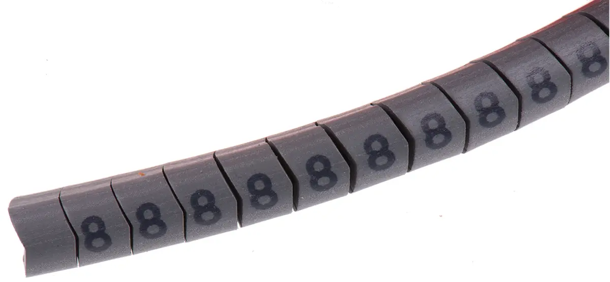 Produktfoto 1 von HellermannTyton Helagrip Kabelmarkierung Aufschiebbar, Beschriftung: 8, Schwarz Grau, Ø 4 mm - 9 mm, 5 mm x 6.8 mm