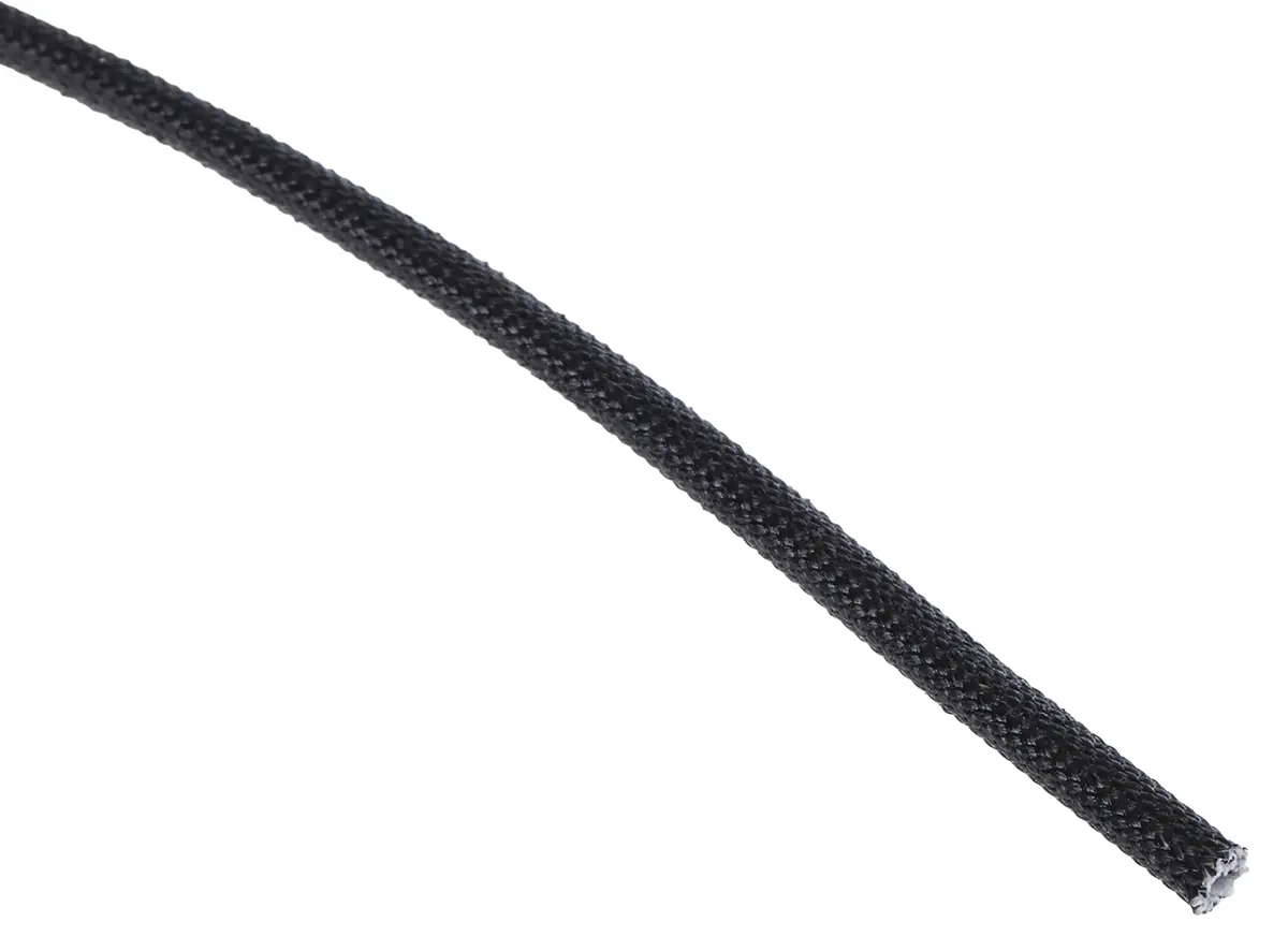 Produktfoto 1 von RS PRO Kabelschlauch Schwarz Acryl-Glasfaser für Kabel-Ø 2mm, Länge 5m Umflochten
