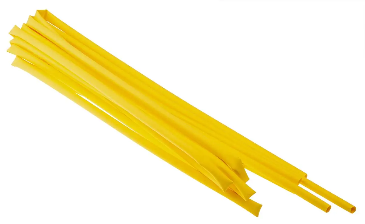Produktfoto 1 von RS PRO Wärmeschrumpfschlauch, Polyolefin Gelb, Ø 6.4 mm Schrumpfrate 2:1, Länge 1.2m