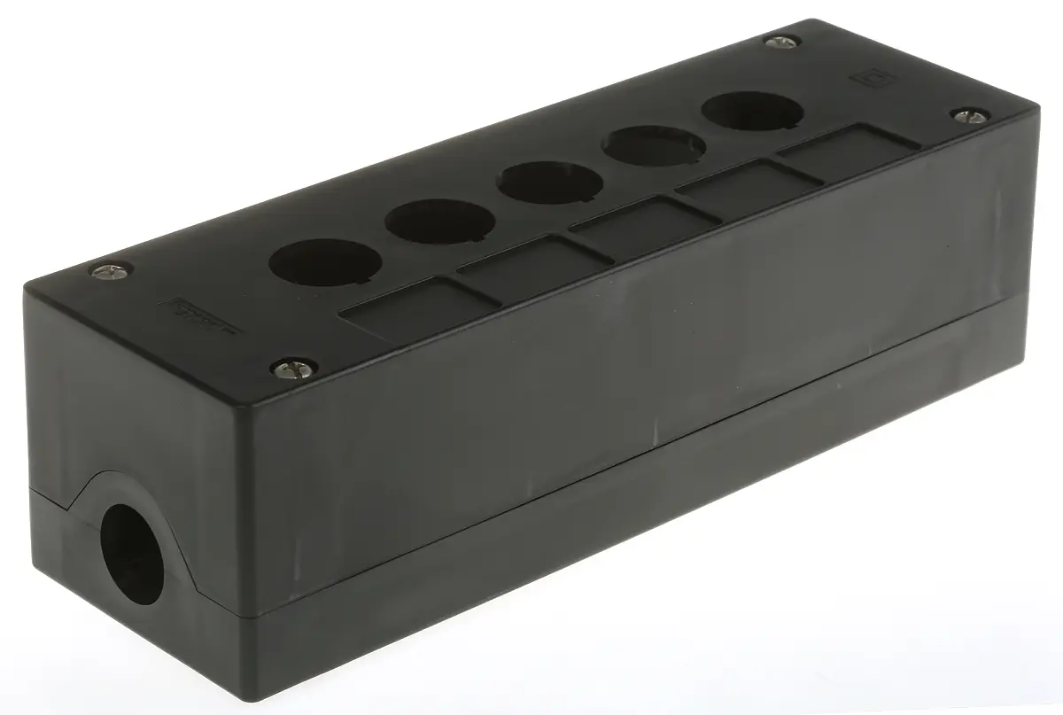 Produktfoto 1 von Schneider Electric Harmony XALG Drucktastengehäuse, 5 x Ø 22 mm, Schwarz, Kunststoff, IP69K, IP66, IP69, IP40
