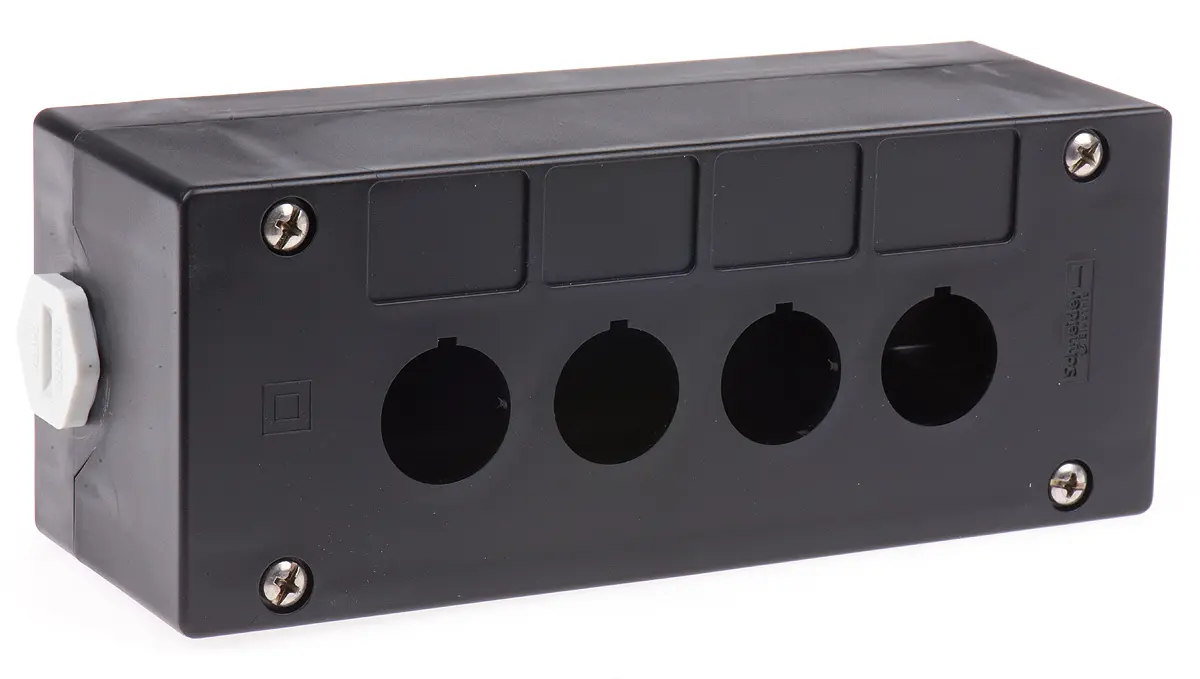 Produktfoto 1 von Schneider Electric Harmony XALG Drucktastengehäuse, 4 x Ø 22 mm, Schwarz, Kunststoff, IP40, IP66, IP69K, IP69
