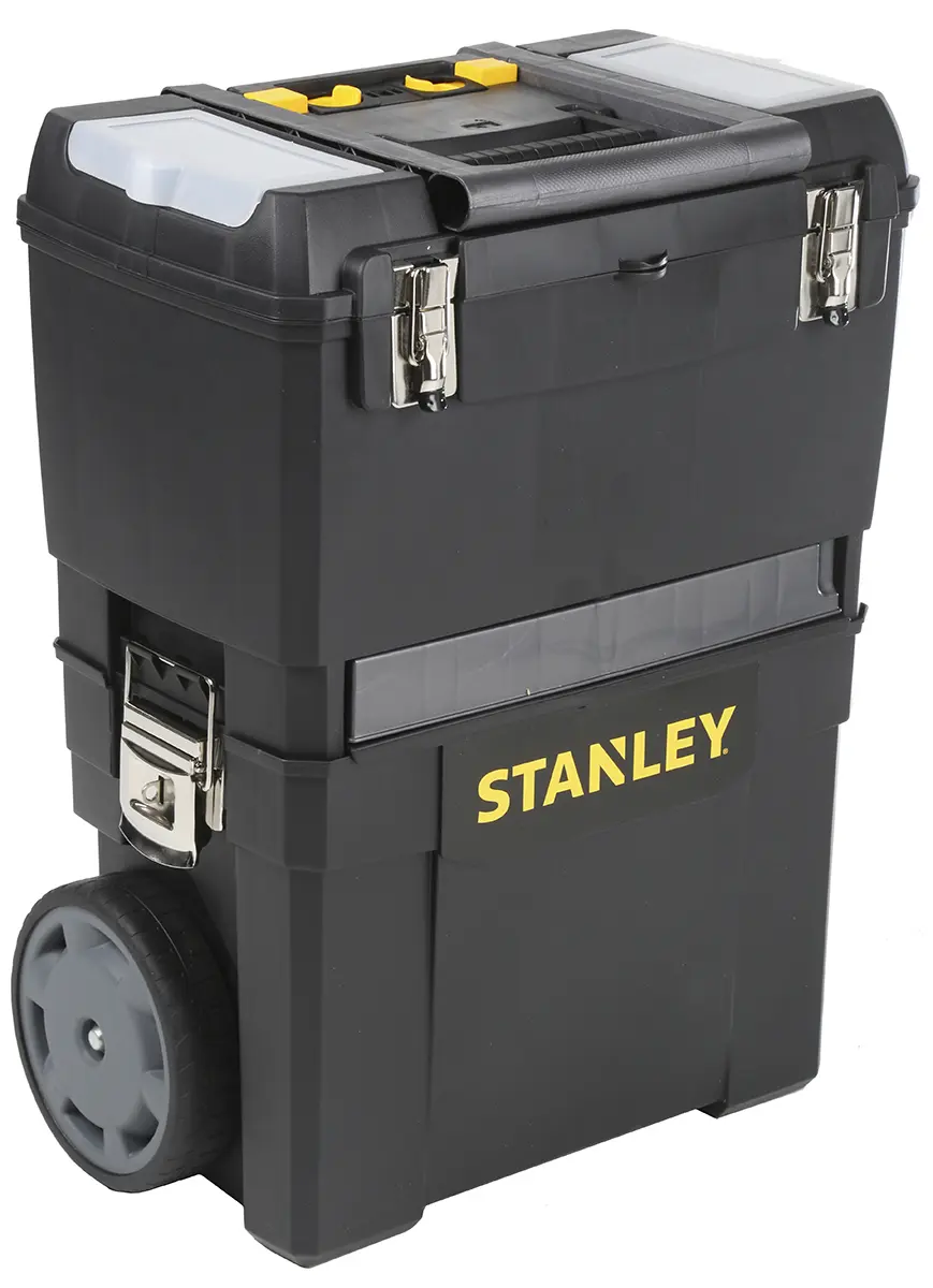Produktfoto 1 von Stanley Kunststoff Werkzeugbox Gelb, Schwarz, 3 Schubladen, L. 480 mm B. 290 mm H. 480 mm mit Rädern, Vorhängeschloss