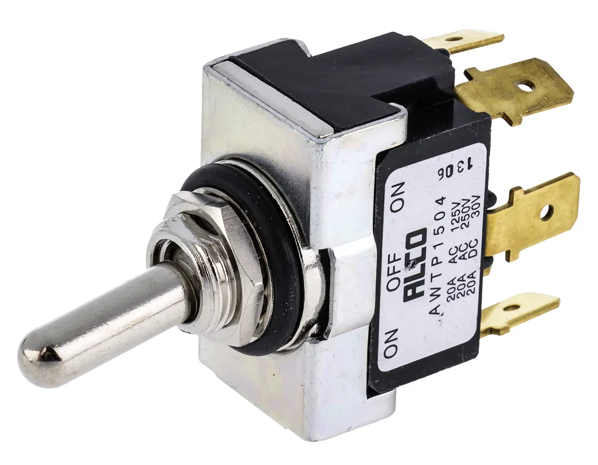 Produktfoto 1 von TE Connectivity Panel Kippschalter 2-poliger Wechsler, Ein-Aus-Ein, 30 V dc, 250 V ac, 8A, IP67, Stecker