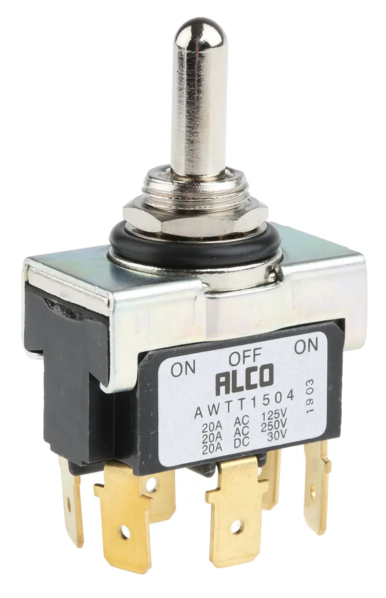 Produktfoto 1 von TE Connectivity Panel Kippschalter 2-poliger Wechsler, Ein-Aus-Ein, 30 V dc, 20A, IP67, Stecker