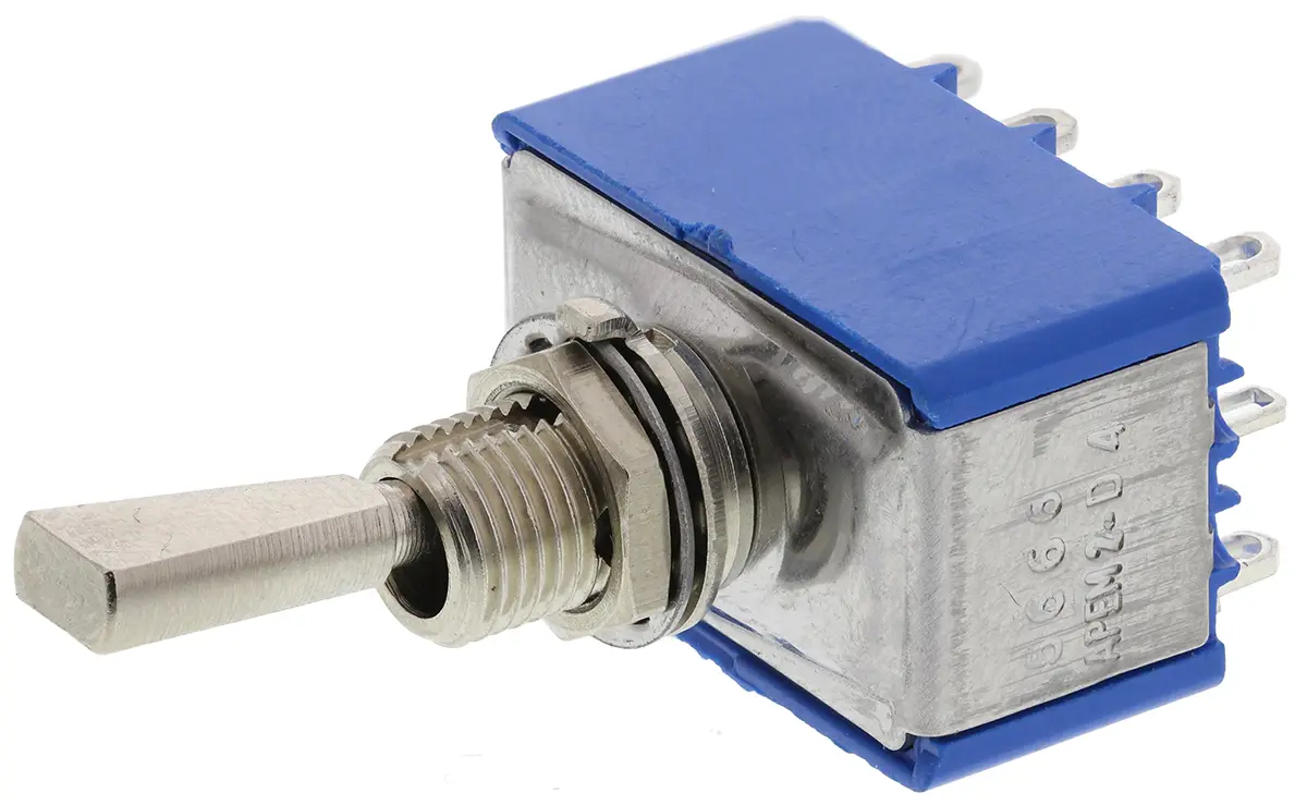 Produktfoto 1 von APEM Panel Kippschalter 4-poliger Schließer, Ein-Ein, 30 V dc, 250 V ac, 4A, Lot