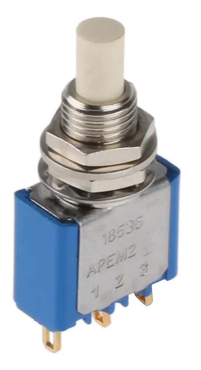 Produktfoto 1 von APEM 18000 Miniaturdruckschalter Tastend Panel Ø 6.5 mm, 1-poliger Umschalter / 100 mA 30 V dc 125 V ac